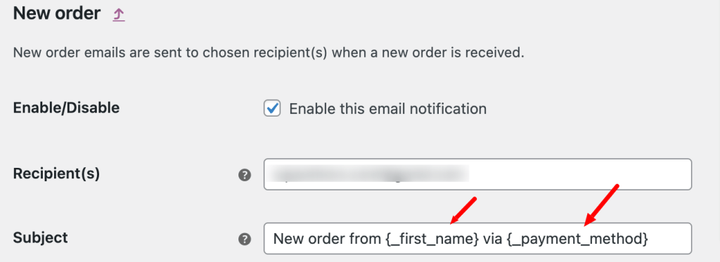 add custom placeholders to WooCommerce email subject
